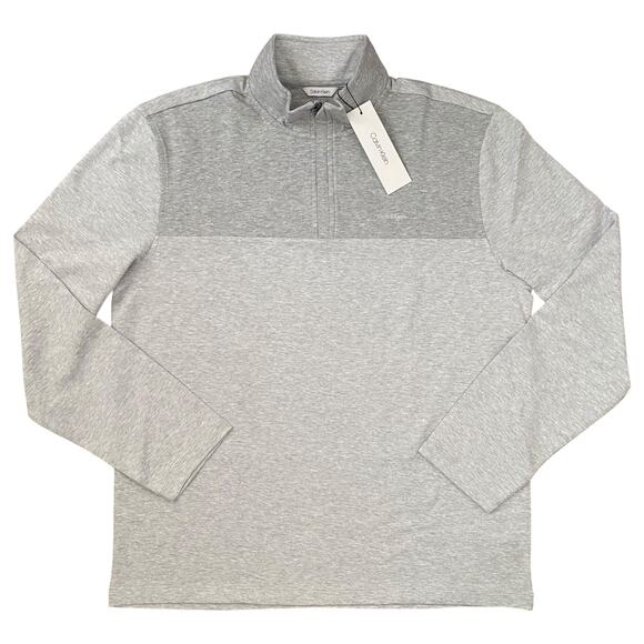 Calvin Klein Sweatshirt Mens Large Gray Quarter Zip Pullover Long Sleeve Top NWT - Picture 1 of 14